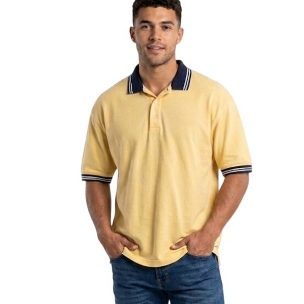 Tommy‎ Hilfiger Golf Polo Shirt Mens XL Yellow Navy Contrast Collar Preppy Pique